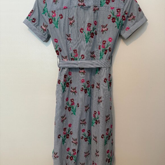 Maeve Anthropologie Floral Embroidered Striped Button up Shirt Dress - Size 0 - Picture 5 of 6